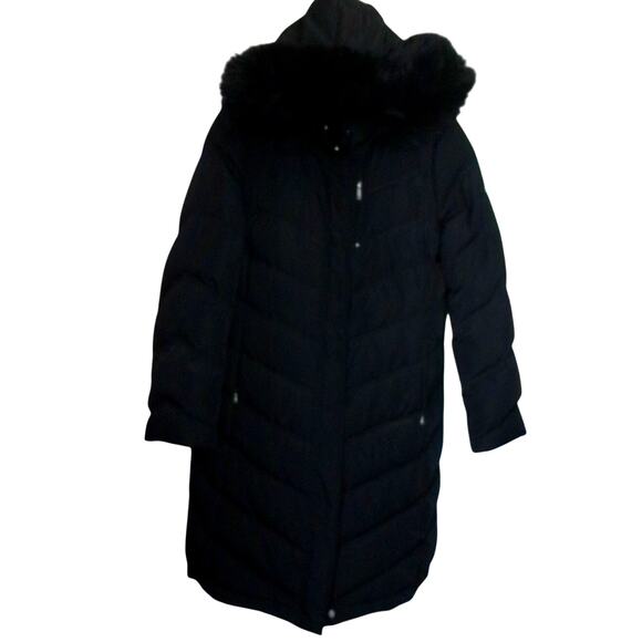 Calvin Klein Long Black Puffer Jacket Duck Down Coat Parka Fur Hooded Size XL - Picture 10 of 10